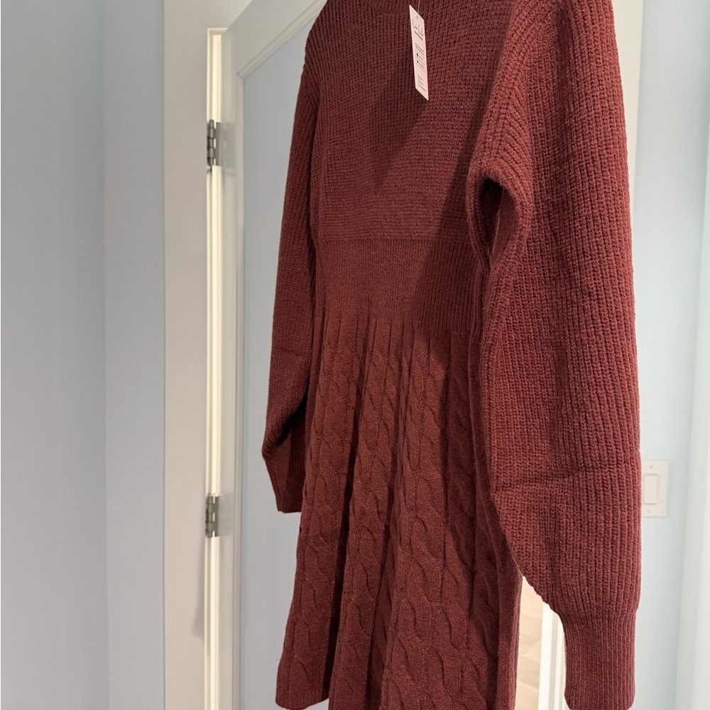 Cupshe Maroon Ribbed Knit Mini Dress with Long Balloon Sleeves - Picture 3 of 5